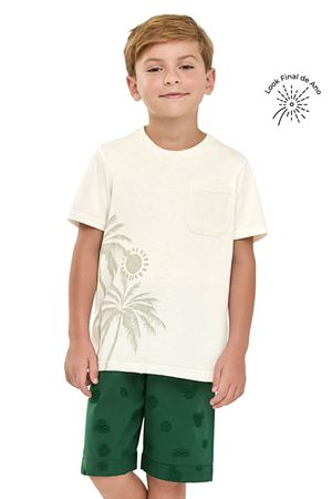 Conjunto Infantil Menino Tropical Com Bolso Elian Bege