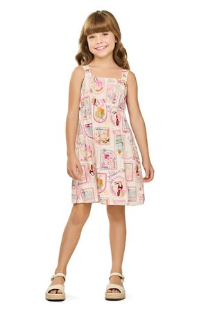 Vestido Infantil Menina Stamp Elian Bege