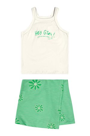 Conjunto Infantil Menina Flor Flamê Elian Bege