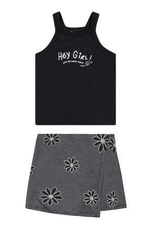 Conjunto Infantil Menina Flor Flamê Elian Preto