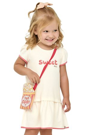 Vestido Infantil Menina Com Bolsa Pipoca Elian Bege