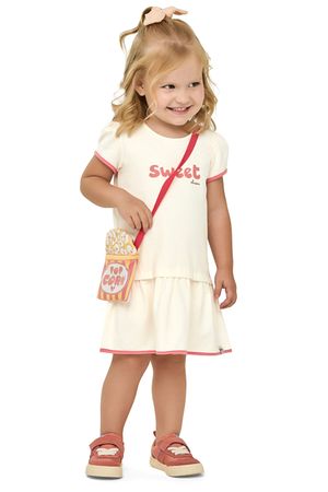 Vestido Infantil Menina Com Bolsa Pipoca Elian Bege