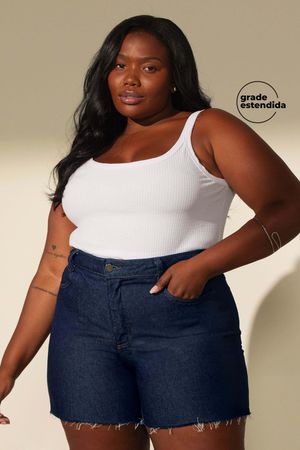 Short Feminino Jeans Barra Desfiada Marialícia Azul