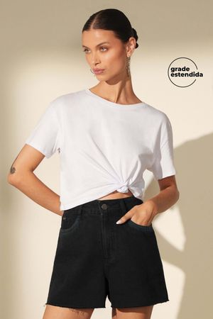 Short Jeans Feminino Barra Desfiada Marialícia Preto