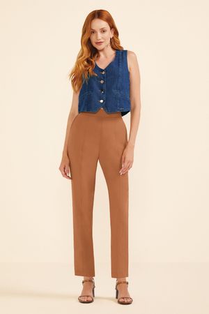 Calça Alfaiataria Feminina Com Zíper Marialícia Marrom