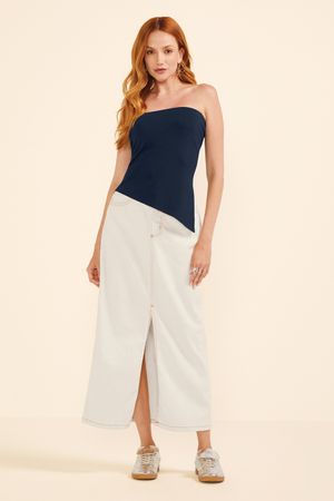 Blusa Feminina Assimétrica Sem Alças Marialícia Azul