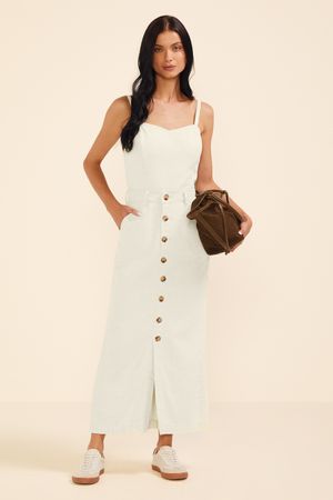 Saia Feminina Longa Linho Com Botões Marialícia Bege