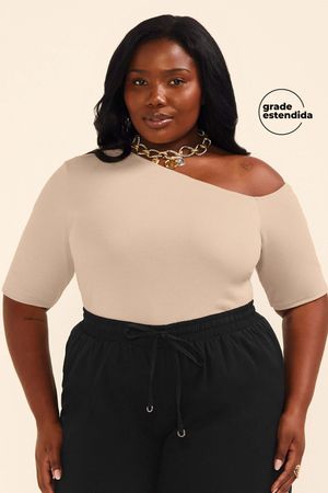 Blusa Feminina Ribana Um Ombro Só Marialícia Bege