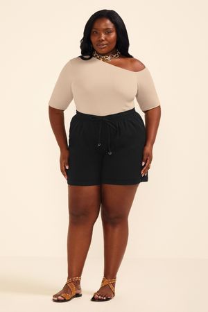 Blusa Feminina Ribana Um Ombro Só Marialícia Bege