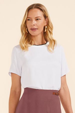Blusa Feminina Gola Contrastante Marialícia Branco