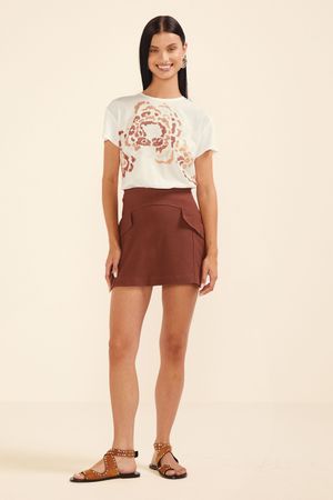 Short Saia Feminino Recortes Lapela Marialícia Marrom