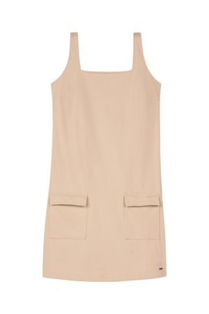 Vestido Feminino Com Bolsos Lapela Marialícia Bege