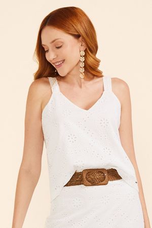 Regata Feminina Laise Floral Marialícia Branco