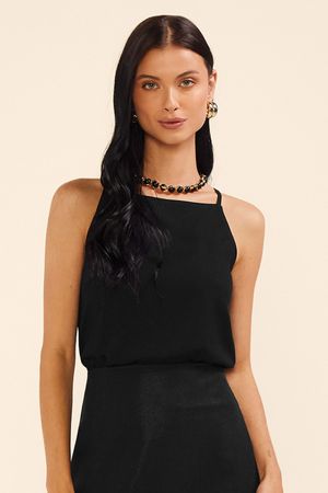 Regata Feminina Linho Foil Marialícia Preto