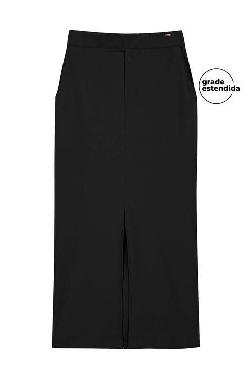 Saia Feminina Midi Com Fenda Moletom Marialícia Preto