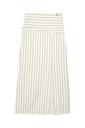 Saia Feminina Midi Listrada Com Fenda Marialícia Bege