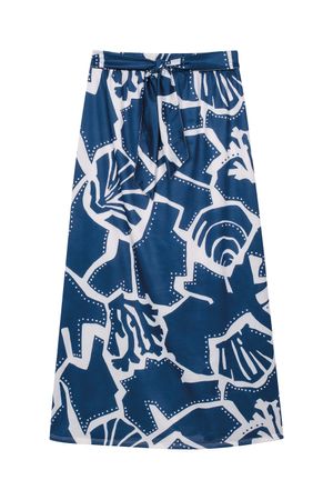 Saia Feminina Midi Estampada Amarração Marialícia Azul