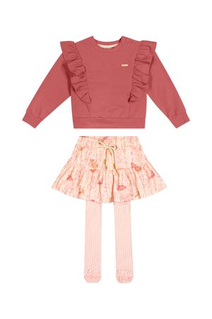 Conjunto Infantil Menina Florido com Meia Colorittá Rosa