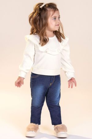 Calça Infantil Menina em Moletom Jeans Colorittá Azul Marinho