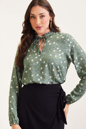 Blusa Feminina Estampa Floral Marialícia Verde
