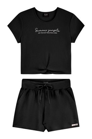 Conjunto Canelado Juvenil Menina Nó Frontal Beats Preto