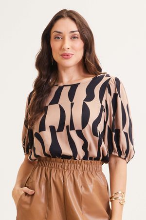 Blusa Feminina Estampada Marialícia Marrom Claro