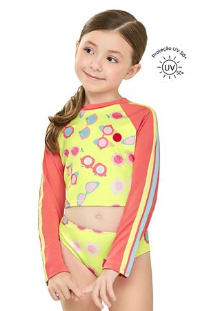 Conjunto de Praia Menina Infantil Proteção UV Elian Amarelo