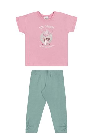 Conjunto Infantil Menina Sorvete Com Brilho Elian Rosa