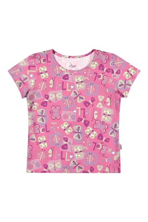 Blusa Infantil Menina Curta Estampada Elian Rosa