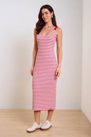 Vestido Feminino Listrado Marialícia Vermelho