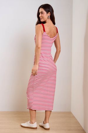 Vestido Feminino Listrado Marialícia Vermelho