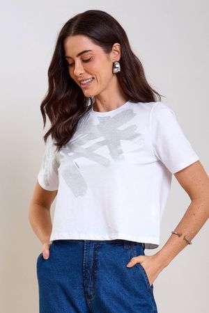 T-Shirt Feminina Abstrata Marialícia Branco