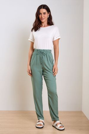 Calça Feminina Viscose Com Amarração Marialícia Verde