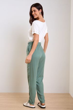 Calça Feminina Viscose Com Amarração Marialícia Verde
