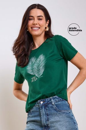 T-Shirt Feminina Floral Regular Marialícia Verde