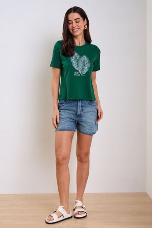 T-Shirt Feminina Floral Regular Marialícia Verde