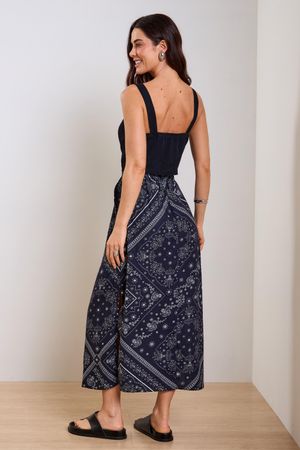 Saia Feminina Midi Padronagem Floral Marialícia Preto