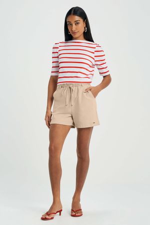 Short Feminino Moletom Com Bolsos Marialícia Bege