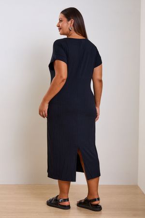 Vestido Midi Feminino Canelado Marialícia Preto