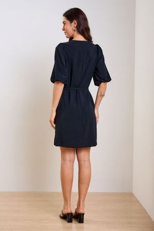 Vestido Feminino Curto Manga Bufante Marialícia Preto