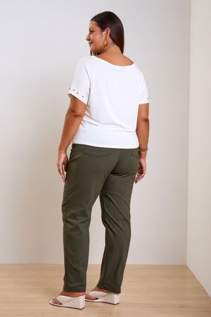 Blusa Feminina Manga Curta Com Pérolas Marialícia Bege