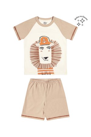 Pijama Infantil Menino Brilha no Escuro Leão Elian Bege