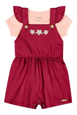 Conjunto Bebê Menina Jardineira Floral Colorittá Rosa