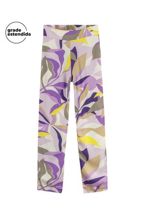 Calça Feminina Estampada Folhagens Marialícia Lilás