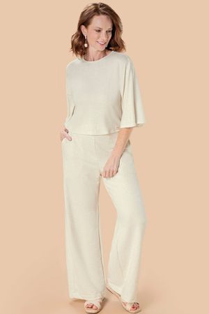 Calça Pantalona Feminino Marialícia Bege