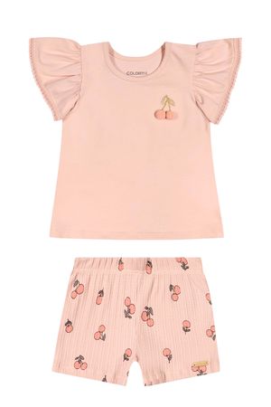 Conjunto Bebê Menina Pompom Cereja Colorittá Rosa