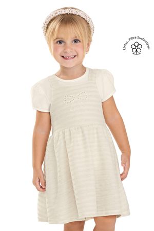Conjunto Infantil Menina Vestido Bordado Colorittá Bege