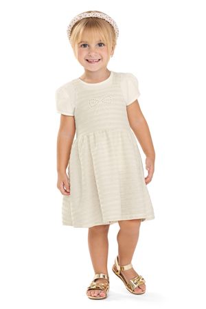 Conjunto Infantil Menina Vestido Bordado Colorittá Bege