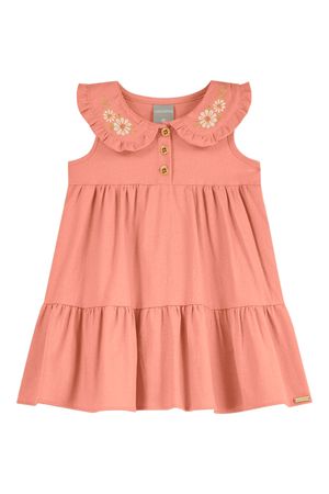 Vestido Infantil Menina Linho Bordado Colorittá Laranja