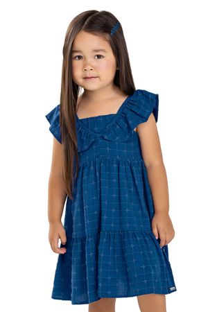 Vestido Infantil Menina Tecido Bordado Colorittá Azul